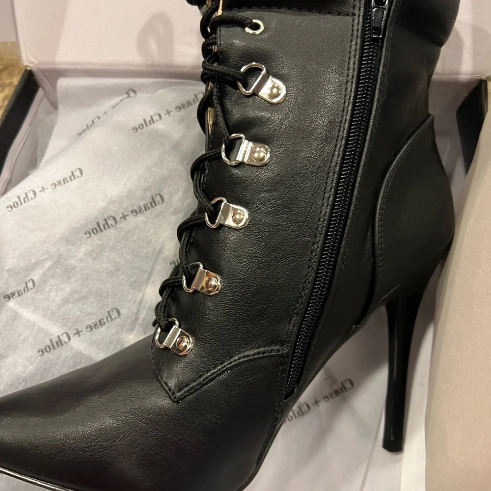 Single sole lace up stilleto boots. Manmade leather - Picture 4 of 6